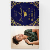 青モダン金ゴールド写真卒業バナー 横断幕 (縦)