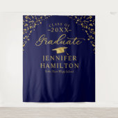 青モダン金ゴールド卒業の背景 タペストリー (正面)