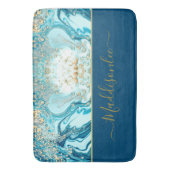 青モダン金ゴールド大理石海水色名 バスマット (正面縦)