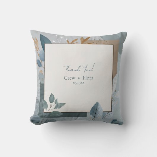 青モダン金ゴールド幾何植物学結婚院 クッション (正面)