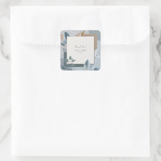 青モダン金ゴールド幾何植物学結婚院 スクエアシール (バッグ)