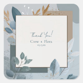 青モダン金ゴールド幾何植物学結婚院 スクエアシール