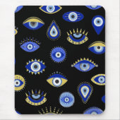 青モダン金ゴールド悪の目 マウスパッド (正面)