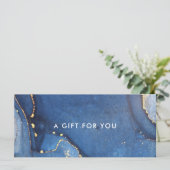 青モダン金ゴールド瑪瑙ギフト証明書カード (スタンド正面)