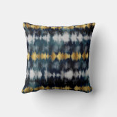 青モダン金ゴールド絵画絞り染め抽象芸術 クッション (裏面)