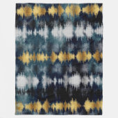 青モダン金ゴールド絵画絞り染め抽象芸術 フリースブランケット (正面)