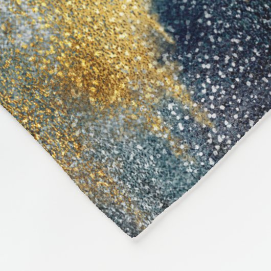 青モダン金ゴールド絵画絞り染め抽象芸術 フリースブランケット (角)