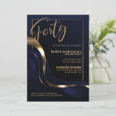 青モダン金ゴールド40歳の誕生日パーティー 招待状 (スタンド正面)