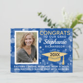 青モダン金ゴールド《写真》ぼけ味バブル写真卒業 招待状 (スタンド正面)