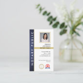 青モダン金ゴールドQRコードフォト公証人ロゴ 名刺 (スタンド正面)