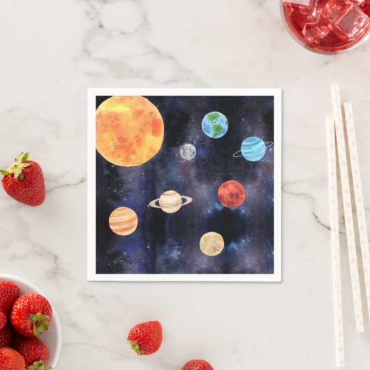 青モダン銀河系惑星と星宇宙 スタンダードカクテルナプキン (インサイチュ)