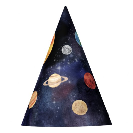 青モダン銀河系惑星宇宙 パーティーハット (正面)