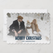 青モダン雪フォトメリークリスマスカード シーズンカード (正面)