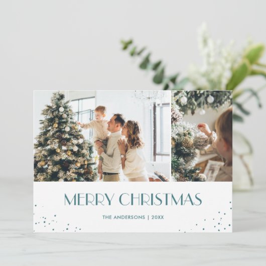 青モダン雪メリークリスマス2写真 シーズンカード (スタンド正面)