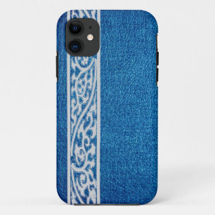 青モダン革 iPhone 11 ケース