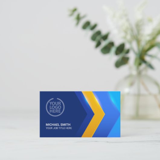 青モダン黄の幾何形状プロフェッショナル 名刺 (スタンド正面)