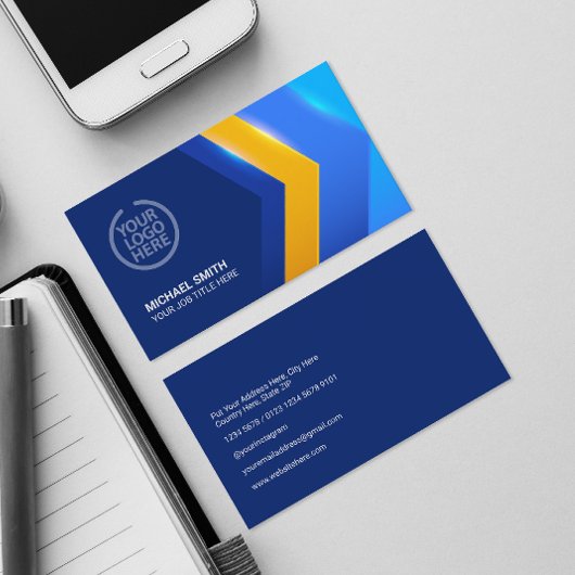 青モダン黄の幾何形状プロフェッショナル 名刺
