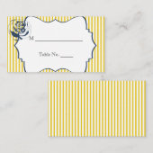 青モダン黄ストライプ結婚座席表 プレイスカード (正面/裏面)