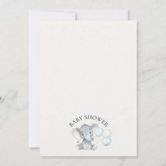 青モダン黄フローラ象ベビーシャワー 招待状 (裏面)