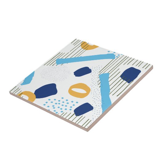 青モダン黄抽象芸術幾何学的レトロデザイン タイル (側面)