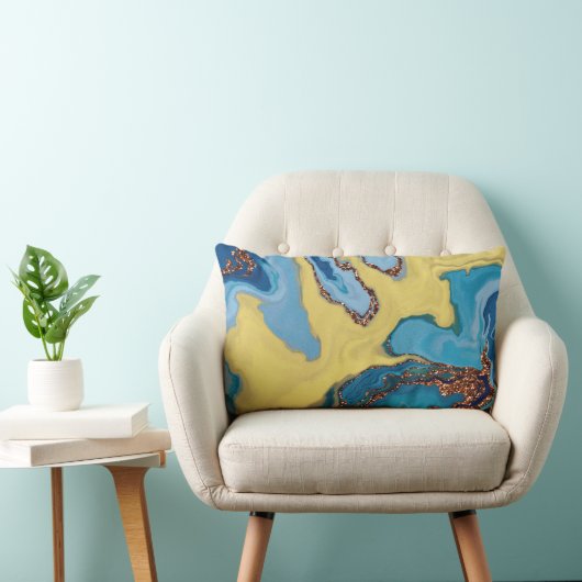 青モダン黄金ゴールドグリッター抽象芸術塊 ランバークッション (椅子)