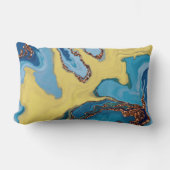 青モダン黄金ゴールドグリッター抽象芸術塊 ランバークッション (正面)