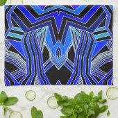 青モダン黒と白の幾何学模様 キッチンタオル (折り畳み)