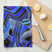 青モダン黒と白の幾何学模様 キッチンタオル (四つ折り)