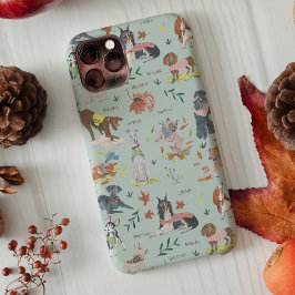 青モダン黒の植物犬のパターン iPhone 11 ケース