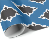 青モダン黒イカットトライバルパタン ラッピングペーパー (ロールコーナー)