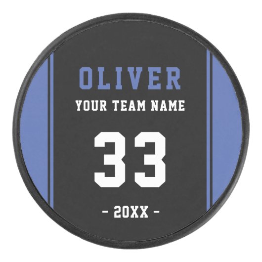 青モダン黒プレイヤー名番号チーム アイスホッケーパック (正面)