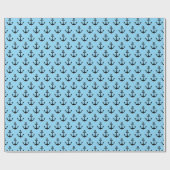 青モダン黒航海のいかりパターン ラッピングペーパー (フラット)