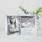 青モダン2枚の写真卒業 案内状 (スタンド正面)