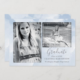 青モダン2枚の写真卒業 案内状
