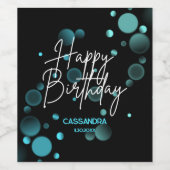 青モダン《写真》ぼけ味グラデーション黒ハッピーバースデー ワインラベル (シングルラベル)