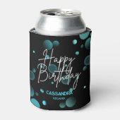 青モダン《写真》ぼけ味グラデーション黒ハッピーバースデー 缶クーラー (缶正面)