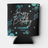 青モダン《写真》ぼけ味グラデーション黒ハッピーバースデー 缶クーラー (正面)