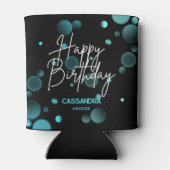青モダン《写真》ぼけ味グラデーション黒ハッピーバースデー 缶クーラー (裏面)