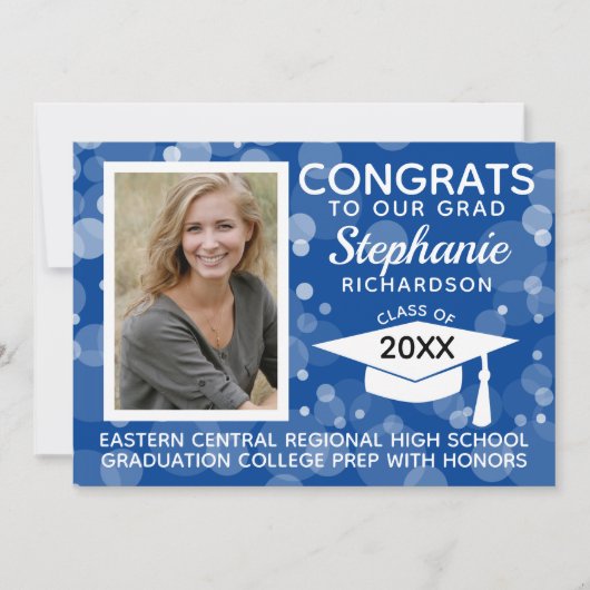 青モダン《写真》ぼけ味バブル写真卒業 招待状 (正面)