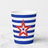 青モダン/白の3色の星ストライプの 紙コップ (正面)