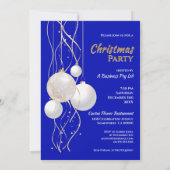 青モダン、白、金ゴールドのクリスマスパーティー 招待状 (裏面)