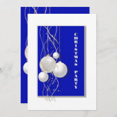 青モダン、白、金ゴールドのクリスマスパーティー 招待状 (正面/裏面)