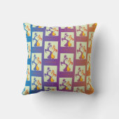 青モダン、紫、オレンジ色のチューリップカップルフローラ クッション (裏面)