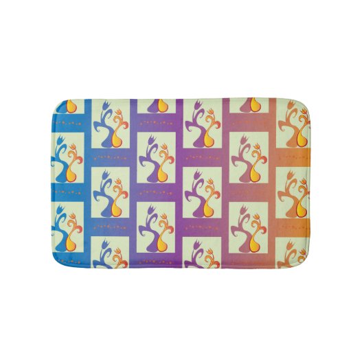 青モダン、紫、オレンジ色のチューリップカップルフローラ バスマット (正面)