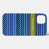 青モノグラムのいシボストライプロン Case-Mate iPhoneケース (裏面 (横))