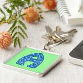 青モノグラムのい花柄 キーホルダー (側面)