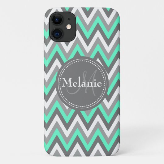 青モノグラムのと灰色のシェブロン模様 Case-Mate iPhoneケース (裏面)