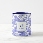 青モノグラムのと白のザトウクジラ マグカップ (中央)