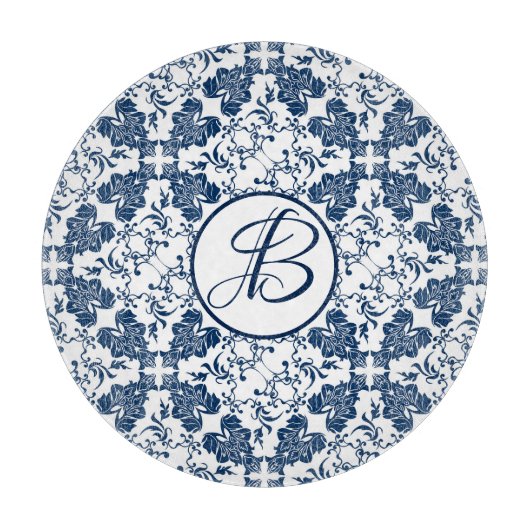 青モノグラムのと白の英語の田舎 カッティングボード (正面)