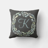 青モノグラムのと緑の灰色のフローラリース クッション (裏面)